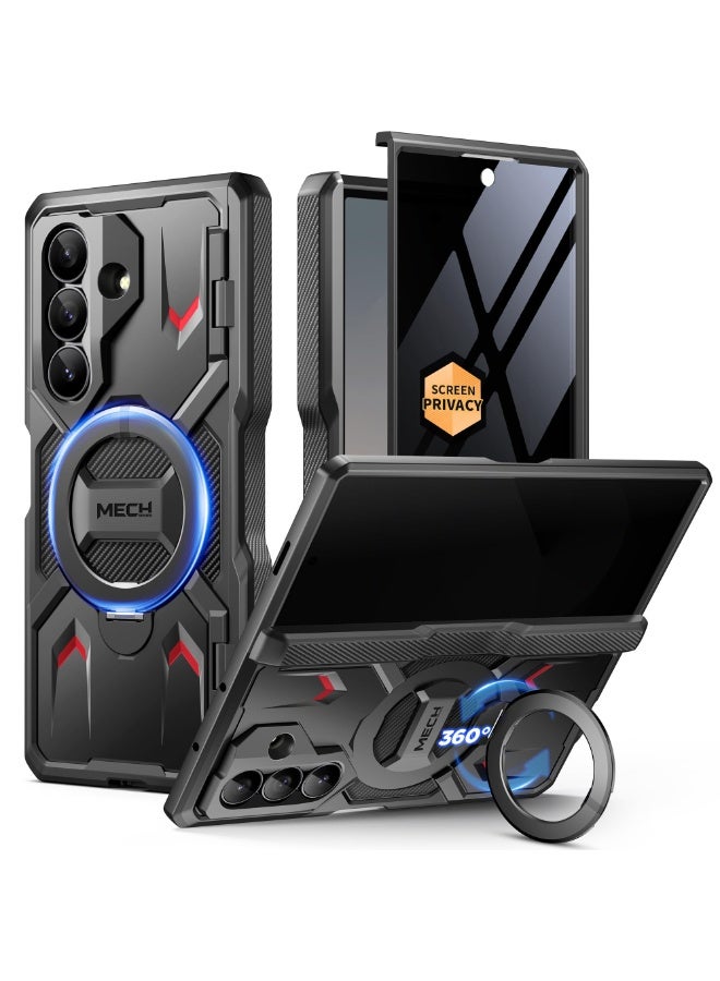 TONGATE 360° Spin Magnetic Stand for Z Fold 7 Case with Privacy Screen Protector, [Compatible with Magsafe] [Anti Spy] [360° Ring Holder]Full-Body Shockproof Case for Samsung Galaxy Z Fold 7, TiBlack